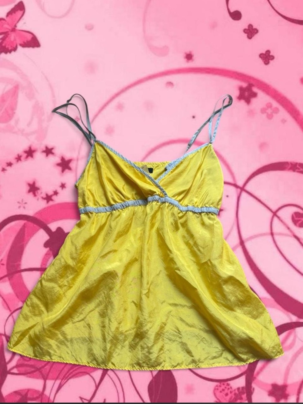 Y2K Spring 2008 J Crew Yellow & Gray Babydoll Silk Cami Tank Top💐🌼